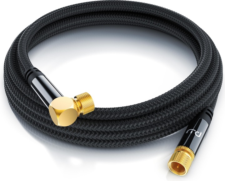 Actual product image Primewire HDTV satellite cable angled with fabric sheathing, SAT cable, 135dB 75 Ohm 4k, F connector, black (135 dB, Antenna cable)