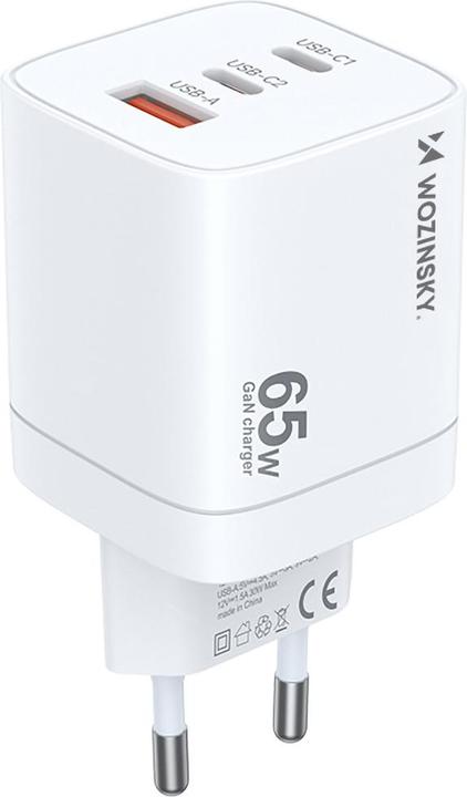 Actual product image Wozinsky CGWCW 65W USB-A / 2 x USB-C GaN wall charger - white (65 W)