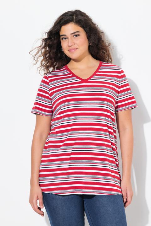 Actual product image Ulla Popken Colorful Striped Short Sleeve V-Neck Tee (56)