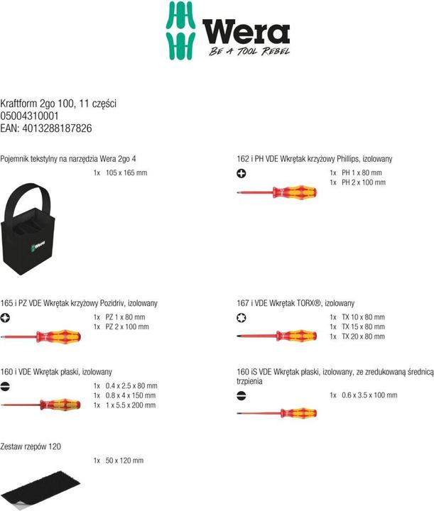 Energie-Label Wera Kraftform 2go 100 (Phillipps-Kreuzschlitz (PH), Torx (TX), Pozidriv-Kreuzschlitz (PZ), Schlitzschrauben)
