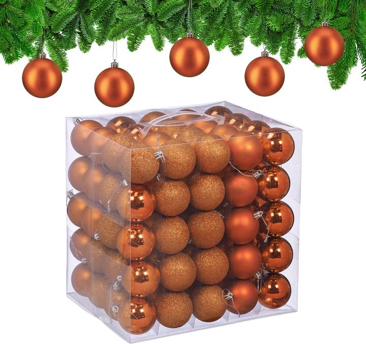 Produktbild Relaxdays - Weihnachtskugeln im 100er Set, Orange/ Silber, 7 x 6 cm (1 -teilig)