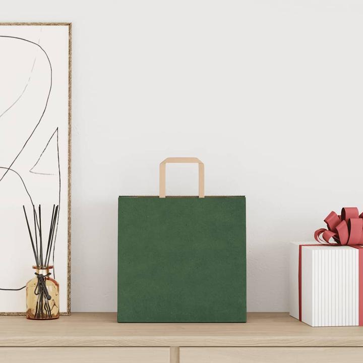 Produktbild VidaXL Kraftpapiertüten 250 Stk. mit Henkel Grün 26x17x25 cm Papiertüte (Geschenktüte, 250 x)