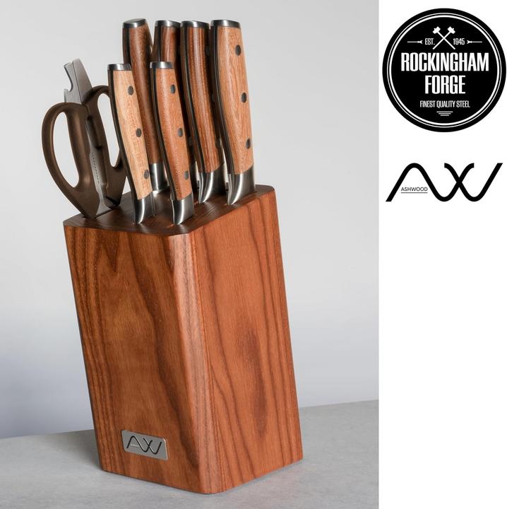 Produktbild Rockingham Forge 8-delige Houten Messenblokset mit Schärfer und Schere
