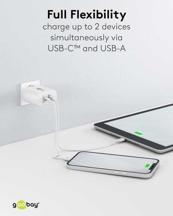Produktbild Goobay USB-C PD Dual-Schnellladegerät 65 W schwarz (65 W, 2 Ports)