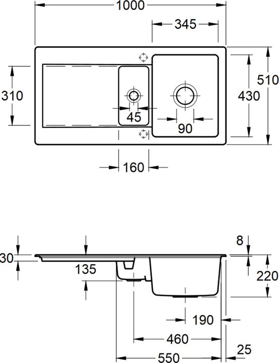 Image du produit Villeroy & Boch V&B Evier SILUET 60 R 1000x510mm excent. graphite (Evier encastré, 51 cm, 100 cm)
