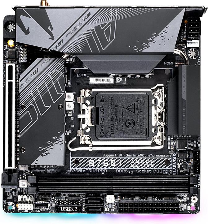Productafbeelding Gigabyte B760I Aorus Pro (LGA 1700, Intel B760 Express, Mini-ITX)