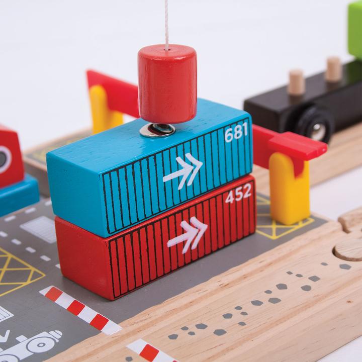Actual product image Bigjigs Wooden rails container shipyard