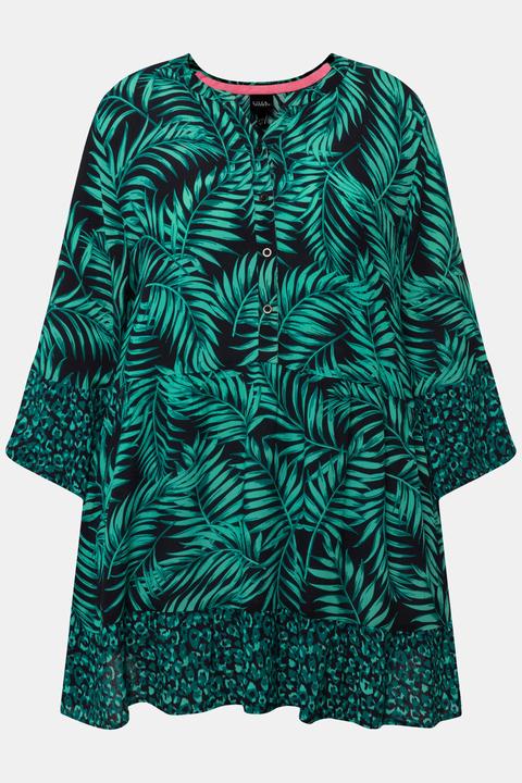 Actual product image Ulla Popken Palm Leaf Print Flounce Panel Tunic Blouse (54)