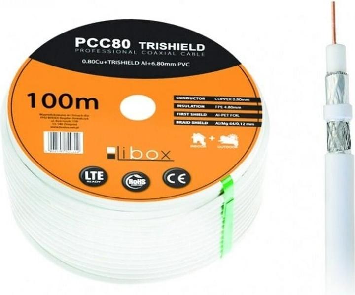 Produktbild Libox Kabel koncentryczny PCC80 100m Koaxialkabel RG-6/U Weiss (Antennenkabel)