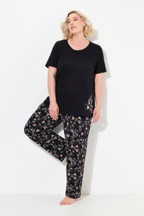 Produktbild Ulla Popken Pyjama, Zweiteiler, Scribble-Herz, Halbarm, lange Hose (42, 44)