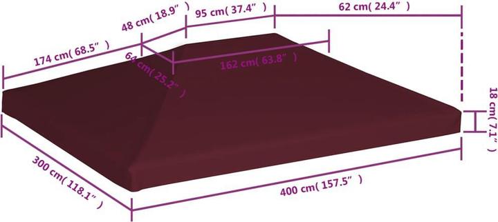 Actual product image vidaXL Pavilion roof 310 g / m² 3x4 m wine red (400 cm, 300 cm)