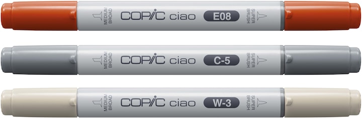 Actual product image Copic CIAO - Brand (E-08 Brown, W-3 Warm Gray No. 3, C-5 Cool Gray No. 5, 6 mm, 3 x)