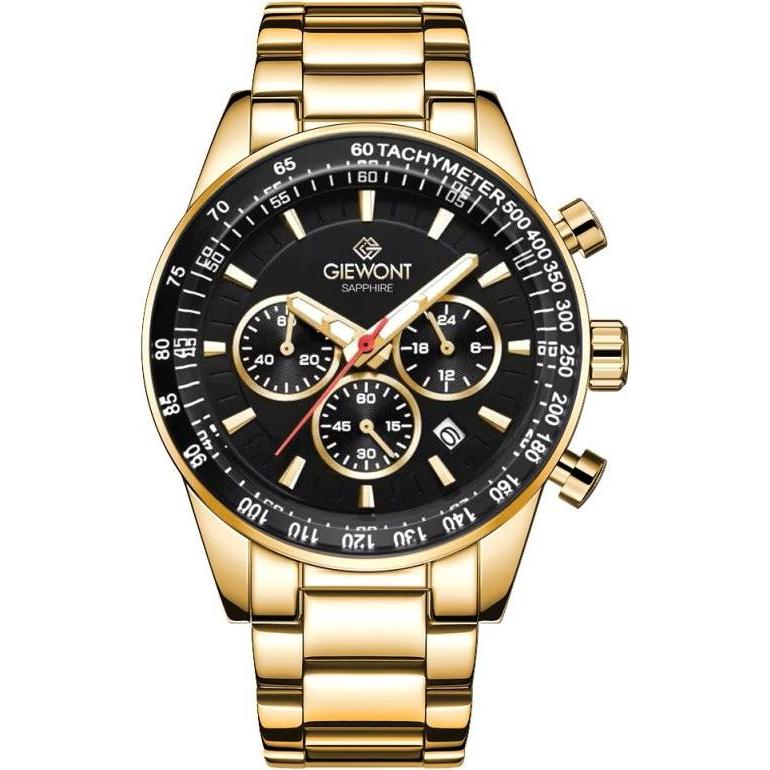 Giewont, Orologio da polso, Zegarek Zegarek Męski Chronograph Sapphire Złoto Czarny GW9140-B4, Oro, Nero, (Cronografo)