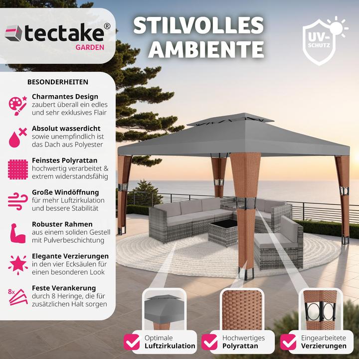 Immagine prodotto tectake Gazebo da giardino in rattan Mona 3x4m (400 cm, 300 cm)