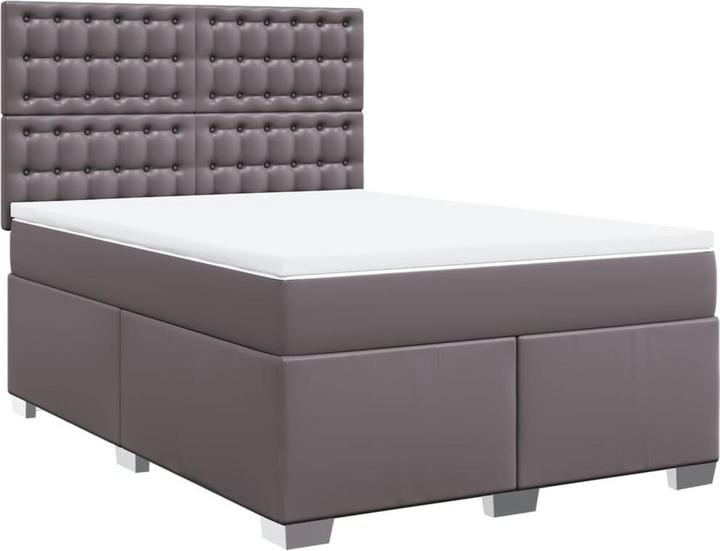 Produktbild vidaXL Boxspringbett Polsterbett Bett mit Matratze Grau 140x190cm Kunstleder (140 x 190 cm)