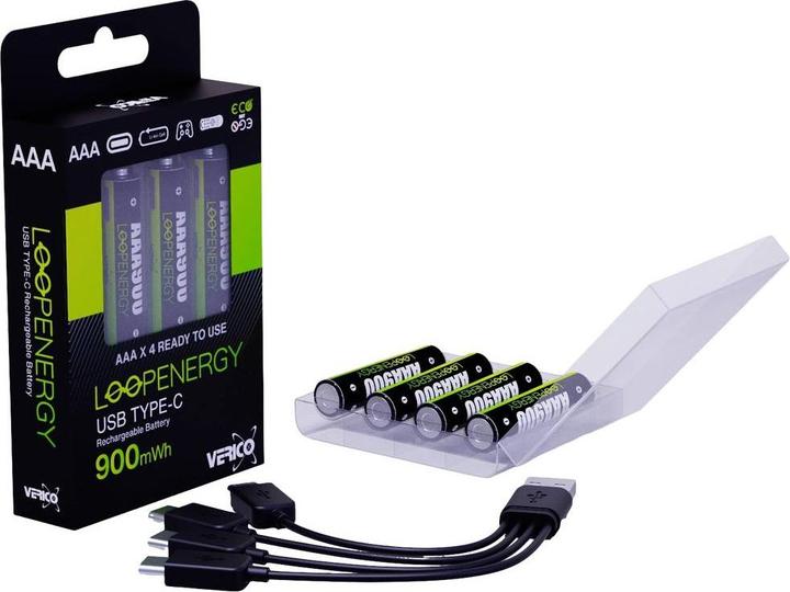 Image du produit Verico Batterie Li-Ion USB-C Micro AAA 1.5 V 900 mWh 600 mAh rechargeable par USB (4 pcs, AAA, 600 mAh)