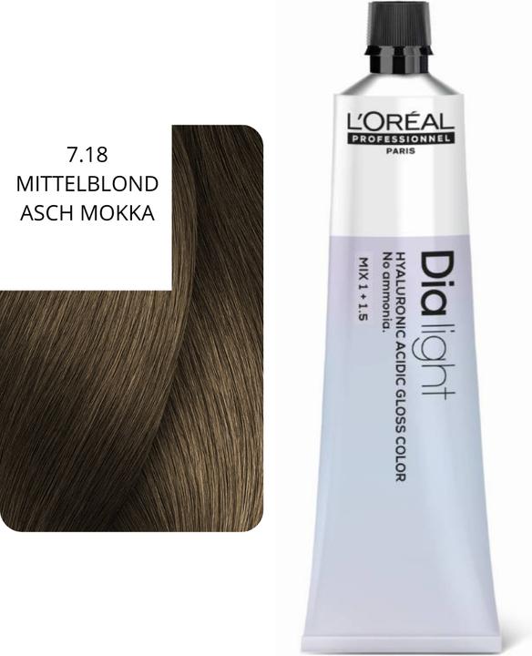 Image du produit L'Oréal Professionnel L'Oral Professionnel Dialight 718 Medium Blonde Ash Mocha 60ml Hair Color (7.18 Blond moyen cendré Moka)