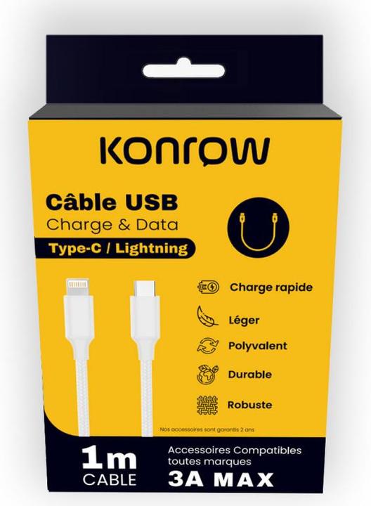 Produktbild Konrow KCCTLNPDW1 - USB-Kabel Lightning auf Typ C (1m, Nylon, Weiss) - Originalverpackung (1 m)