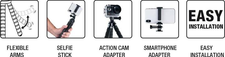 Produktbild Vivanco Flexibles Stativ fuer Smartphones und Aktion Cams, schwarz