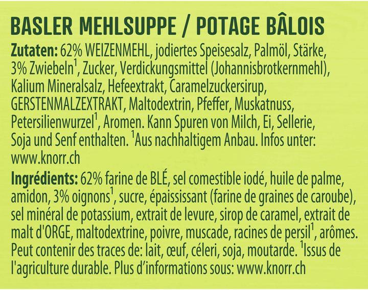 Valori nutrizionali e ingredienti Knorr Sacchetto di zuppa di farina Basler, zuppa di farina cremosa come l'originale di Basilea, facile da