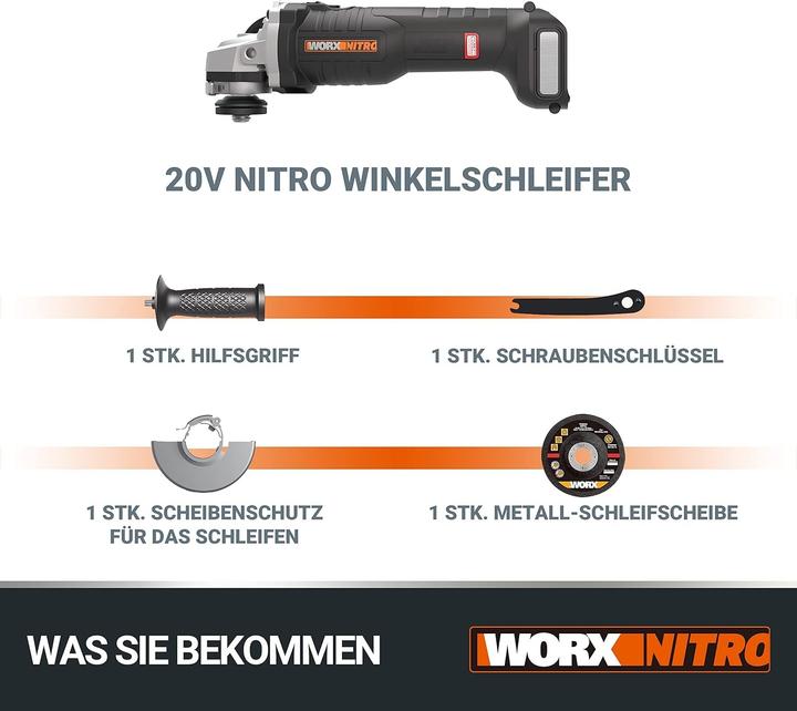 Produktbild Worx Akku Winkelschleifer WX812.9 20V ohne Akku nund Ladegerät (125 mm)