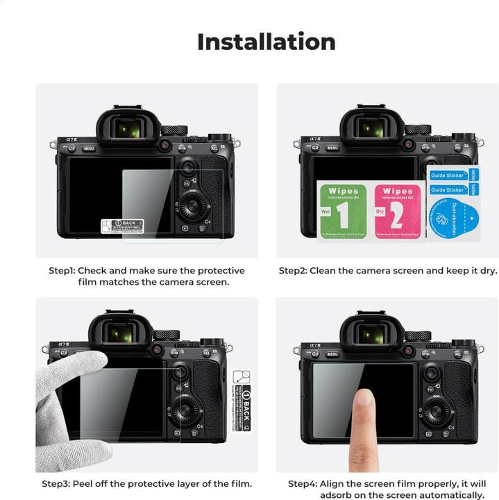 K&F Concept Camera Screen Protector*3, with Hot Shoe Level*3, for Sony A9, A7, A7R, A1, RX1, RX10, RX100, RX1000