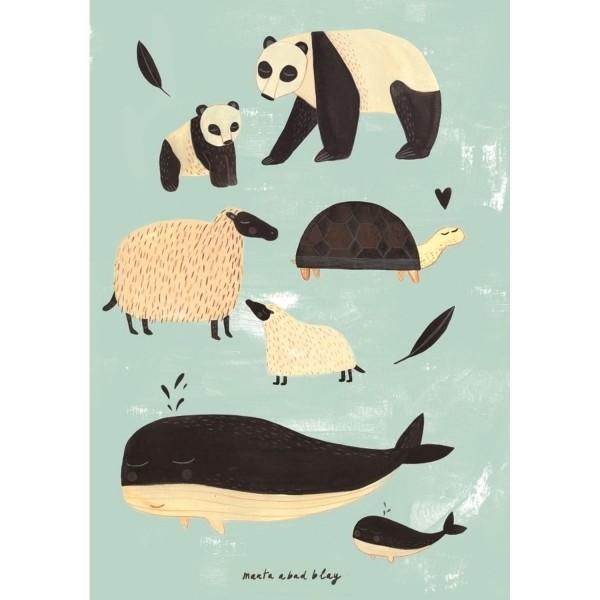 Immagine prodotto Petit Monkey Poster, animali in bianco e nero/ menta