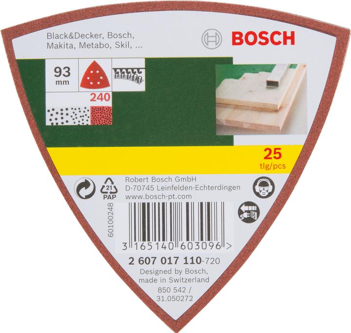 Produktbild Bosch Zubehör Schleifblatt-Set für Deltaschleifer, 93 mm, 240, 6 Löcher, 25er-Pack (240)