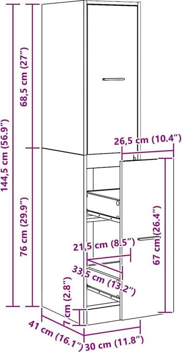 Produktbild vidaXL Apothekerschrank (30 x 41 x 144.50 cm)