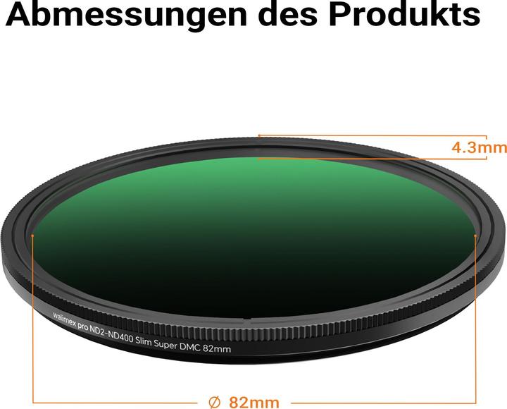 Produktbild Walimex pro ND2-ND400 Fader Slim Super DMC 82mm variabler Graufilter ND Filter (82 mm, ND- / Graufilter)