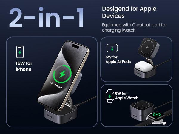 Produktbild Ugreen 2-in-1 Qi2 Magnetische faltbare Ladestation (15 W)