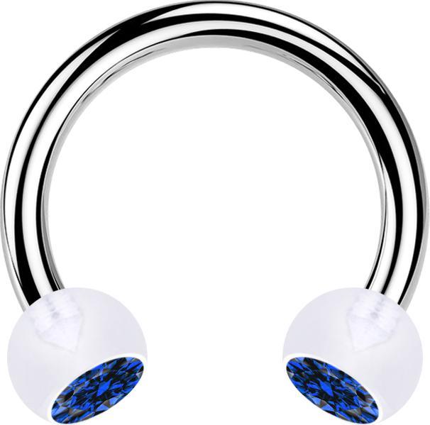 Produktbild Star Piercing Micro Circular Barbell silber mit zwei Kugeln transparent Kristall dunkelblau (Kunststoff, ohne Messing, Chirurgenstahl 316L)
