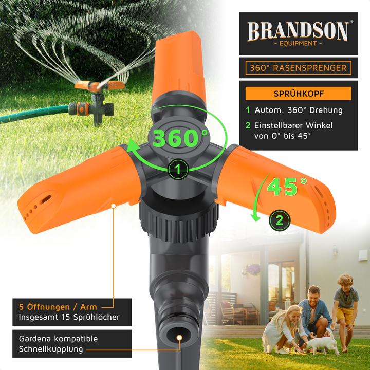 Image du produit Brandson 3x Kreisregner Garten Sprinkler, 360° Rasensprenger, 3 Arm Rasensprinkler rotierend bis 80 m² (Arroseur circulaire)