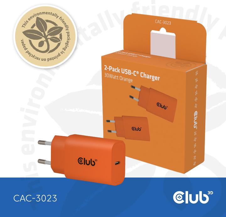 Image du produit Club 3D Club3D Lifestyle Ladegerät USB-C 30Watt, 2Stk orange retail (30 W)