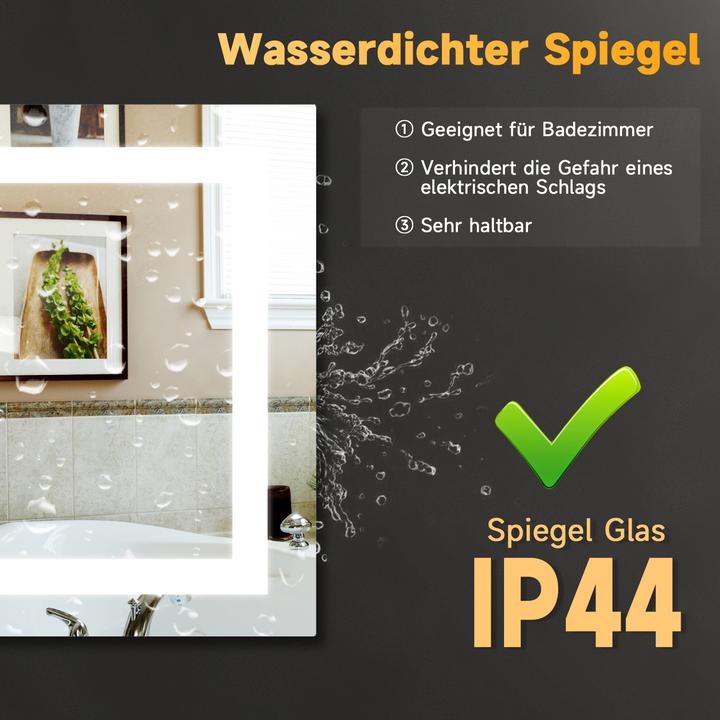 Produktbild SONNI LED beleuchteter Badezimmerspiegel, 60 x 50 cm, Kaltweiss, Wandschalter, IP44 (60 x 50 x 100 cm)