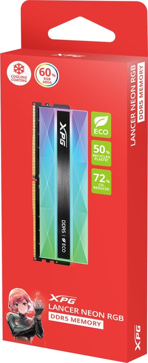 Image du produit Adata DDR5 16GB 6000-30 XPG Lancer Neon RGB gris argenté (1 x 16GB, 6000 MHz, RAM DDR5, U-DIMM)