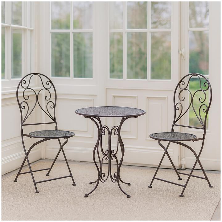 Produktbild HTI-Living Bistroset aus Metall 3-teilig, detailreich verzier Klapptisch Ø 60 cm und 2 Klappstühle (60 cm)