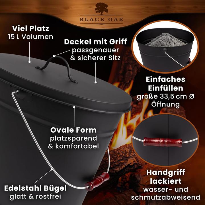 Produktbild Black Oak Ascheeimer Vesuvio, 15l, mit Deckel