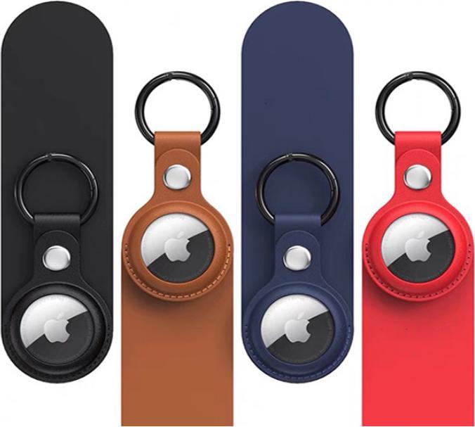 Actual product image Hurtel Apple AirTag PU Leather Case - Black, Brown, Red, Blue - 4 pieces