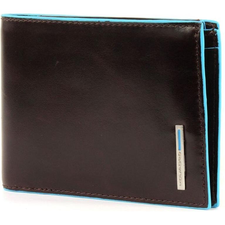 Piquadro, Herren, Portemonnaie, Portafoglio Blu Quadrato con Tasca Monete, Braun