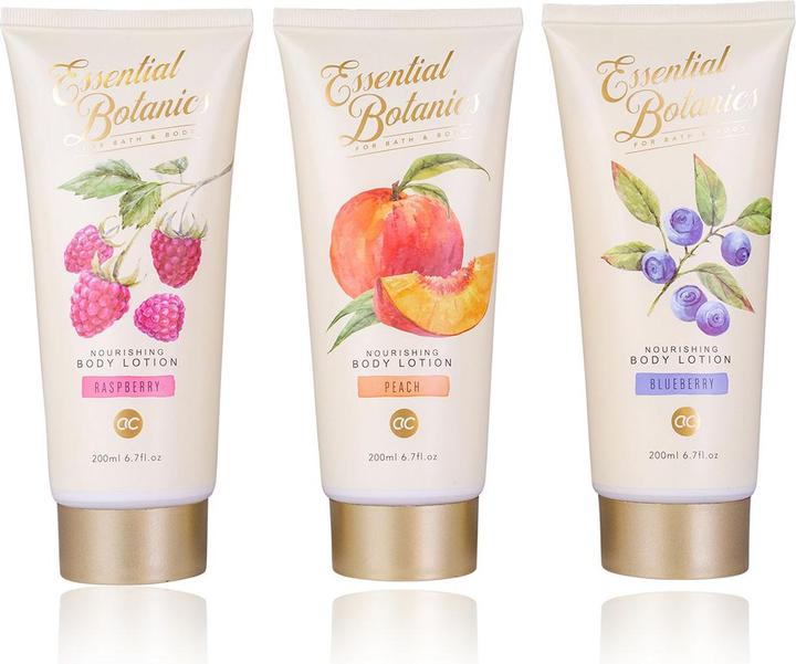 Productafbeelding Accentra Bodylotion ESSENTIAL BOTANICS - FRUITS in tube, 200ml, 3 motieven/geuren assorti: Framboos/Perzik/Bl (Lichaamscrème, Lichaamslotion, 200 ml)