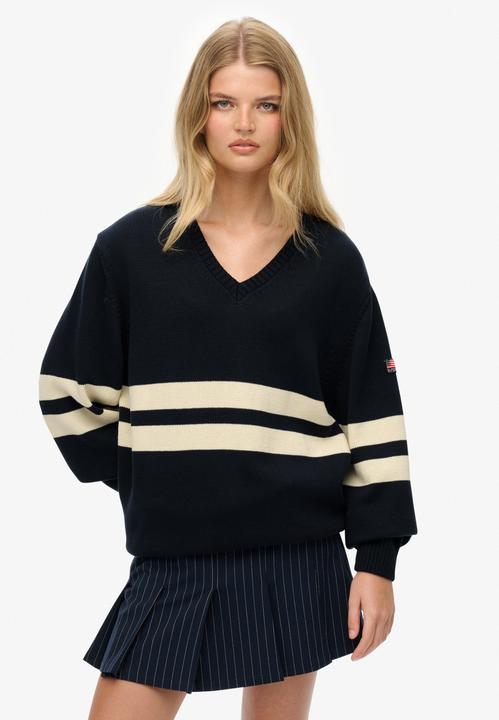 Produktbild Superdry Oversize gestreifter V-Ausschnitt Pullover Damen (L)