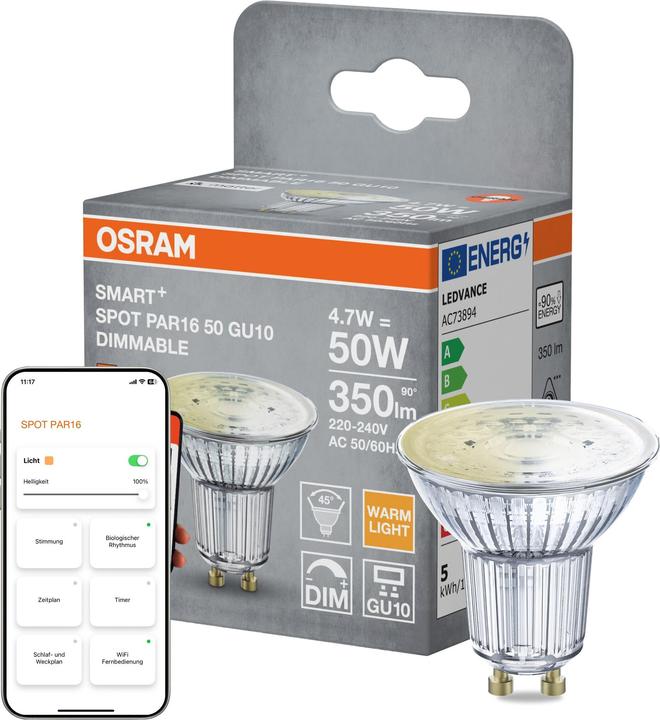 Image du produit Osram SMART+ MATTER SPOT PAR16 50 45° 4.7W 827 DIM GU10 SINGLE PACK (GU10, 350 lm, 1x)
