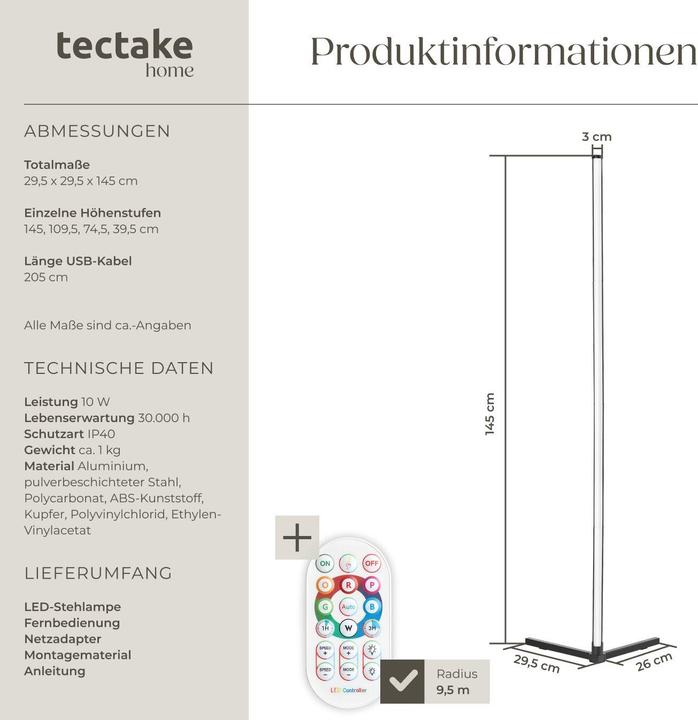 Actual product image tectake LED floor lamp Spectra, 16 million colours, 200+ light modes