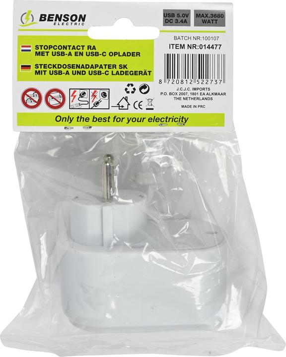 Image du produit Benson Electric Prise avec chargeur USB-A et USB-C blanc (Type 12, 2 x)