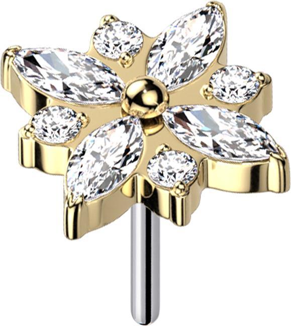 Actual product image Star Piercing Threadless gold-plated flower square crystals silver (without brass, Titanium)