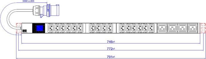 Actual product image Bachmann BN0500 48.26cm 19inch PDU 1U 16xC13 4xC19 power measurement connection CEE 16A blue
