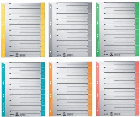 Produktbild Leitz Trennblätter, A4 Überbreite, Kraftkarton 230g/qm, gelb aus grauem Karton mit gelben Taben, Bla