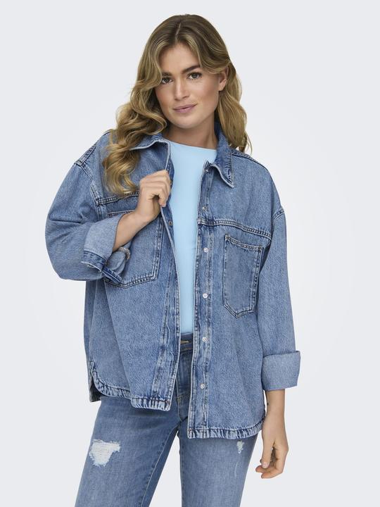 Produktbild Only Normal geschnitten Hemdkragen Ärmelbündchen mit Knopf Tief angesetzte Schulter Jeanshemd Jeanshemd (L)