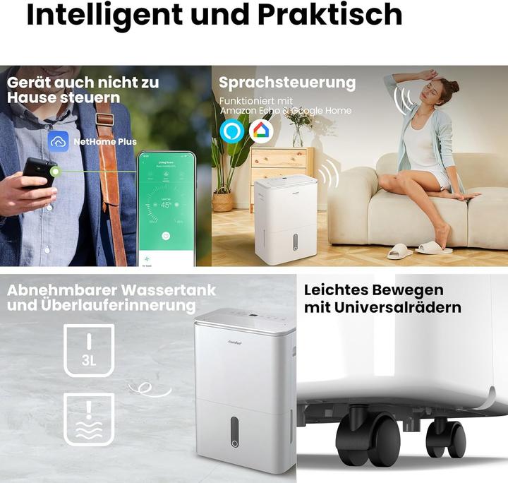 Produktbild Comfee Luftentfeuchter mit App-Steuerung, 4 Modi, Ionisator und Wäschetrockner-Funktion (52 m², 20 l/24h)